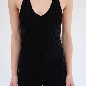 Beklina Knit Tie-Back Swimsuit Retro Halter Neck Black Original Retail $260